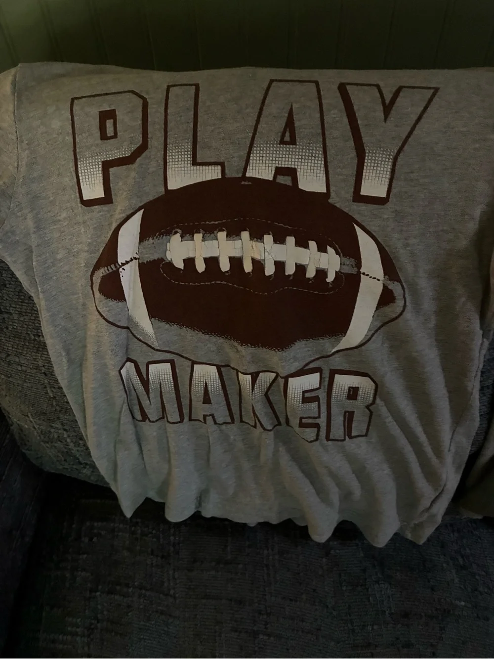 Old Navy Gray Long-Sleeve 'Playmaker' Football Tee and green biggie long sleeve